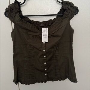 Brandy Melville Dark Green Ruffle Blouse